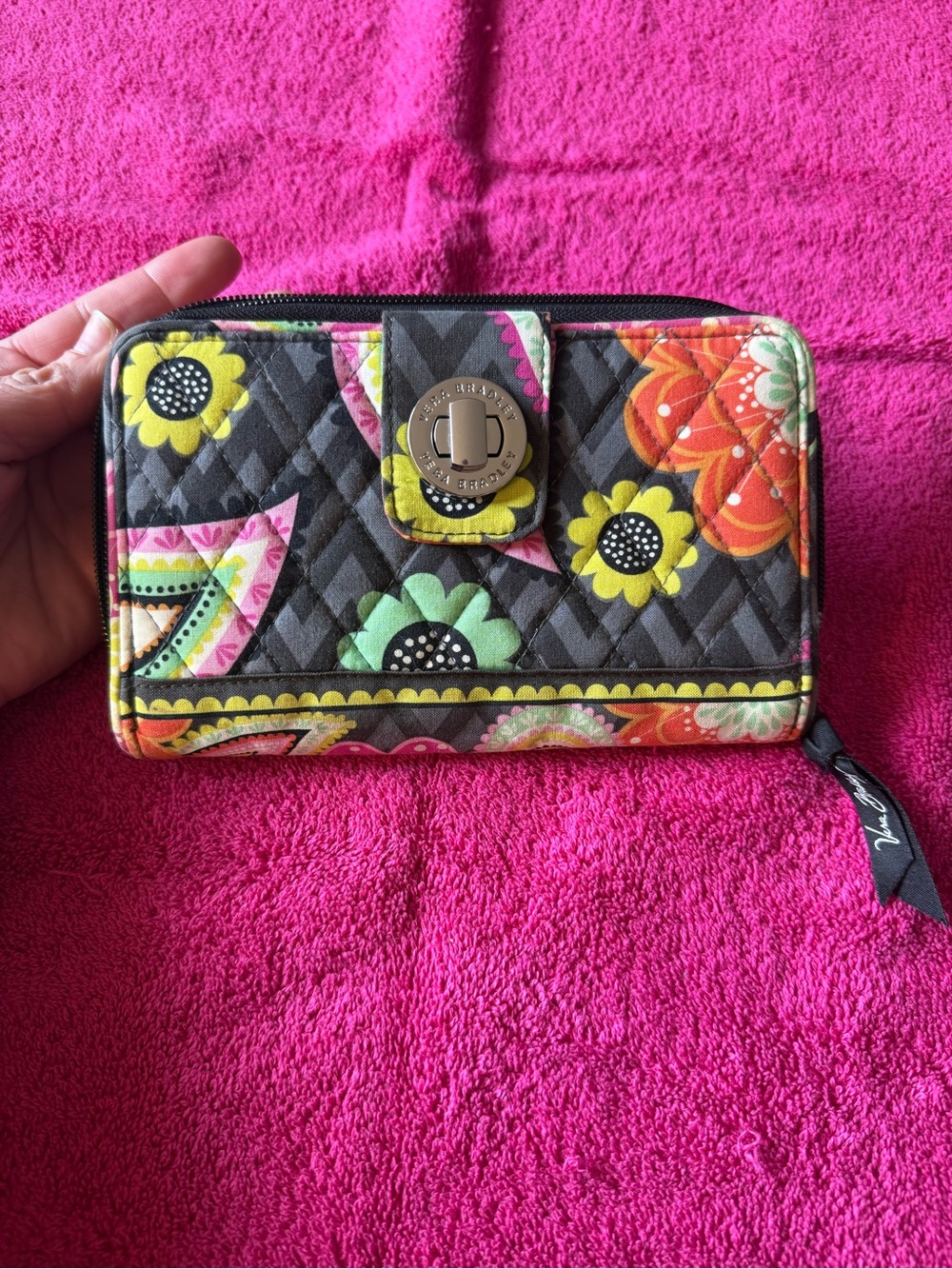 Vera Bradley turn lock wallet in the Ziggy Zinnia pattern.